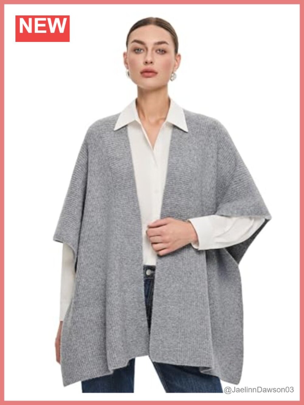 Ribbed Knit Open Front Shawl Wrap Poncho Cape with Cuffed Sleeves